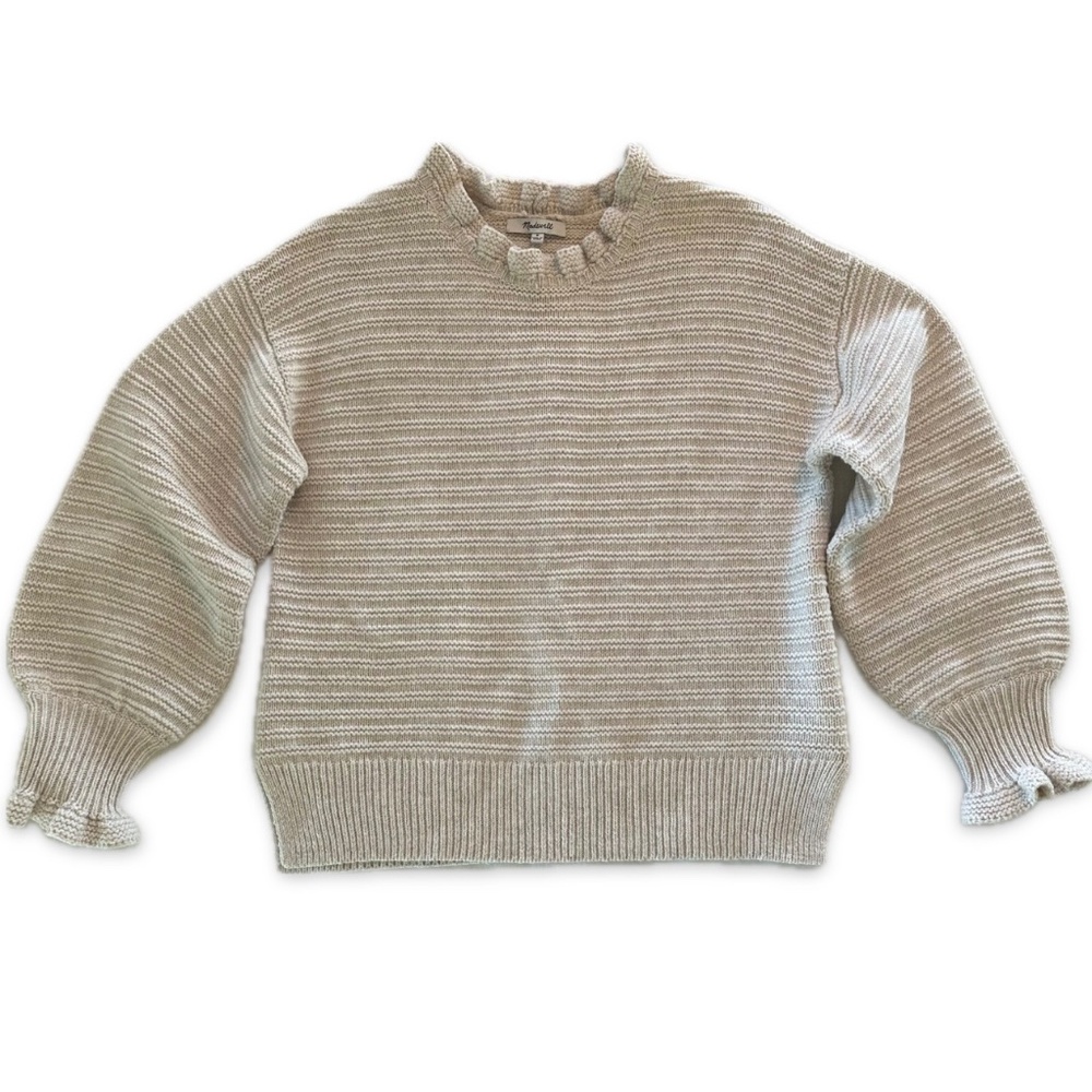 Madewell Beige Ruffle Neck Knit Sweater